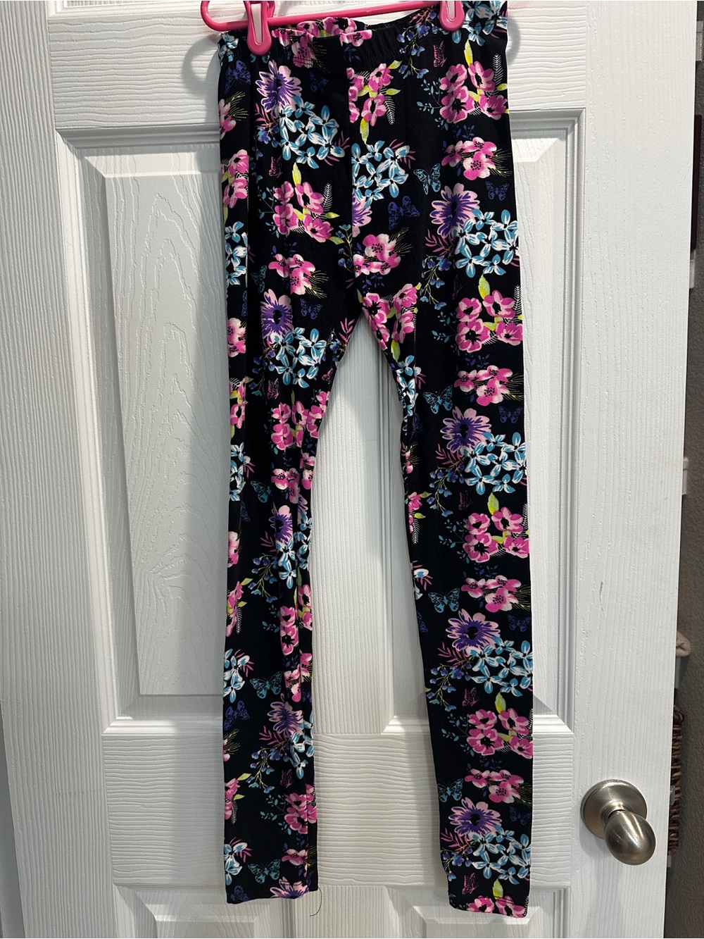 Bobbie Brooks Black Leggings with Pink and Blue Floral Print